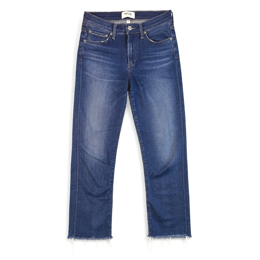 AGOLDE Sophie High Rise Crop Jeans Women's 25 Dark Wash Raw Hem Skinny Stretch